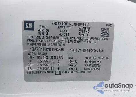 2013 Chevrolet Express G3500 Lt from USA, damaged, VIN 1GAZG1FG2D1194245